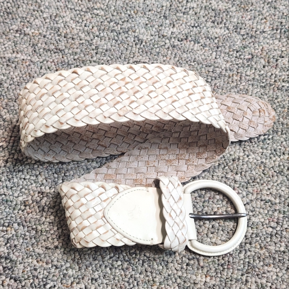 Abercrombie & Fitch Adj Distressed White Braided Leather Belt XS/S